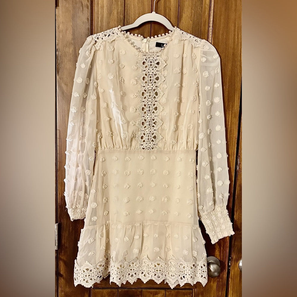 Lulus Elegant Cream Lace Dress